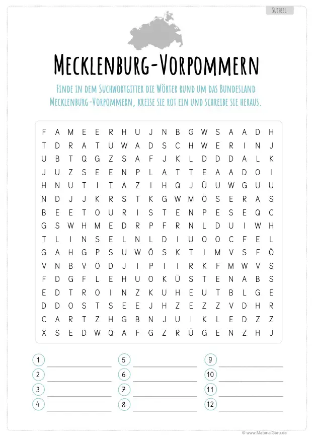 Arbeitsblatt: Suchsel Mecklenburg-Vorpommern