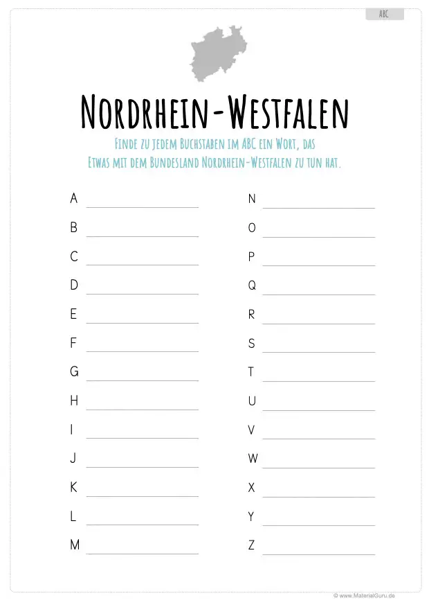 Arbeitsblatt: Nordrhein-Westfalen ABC