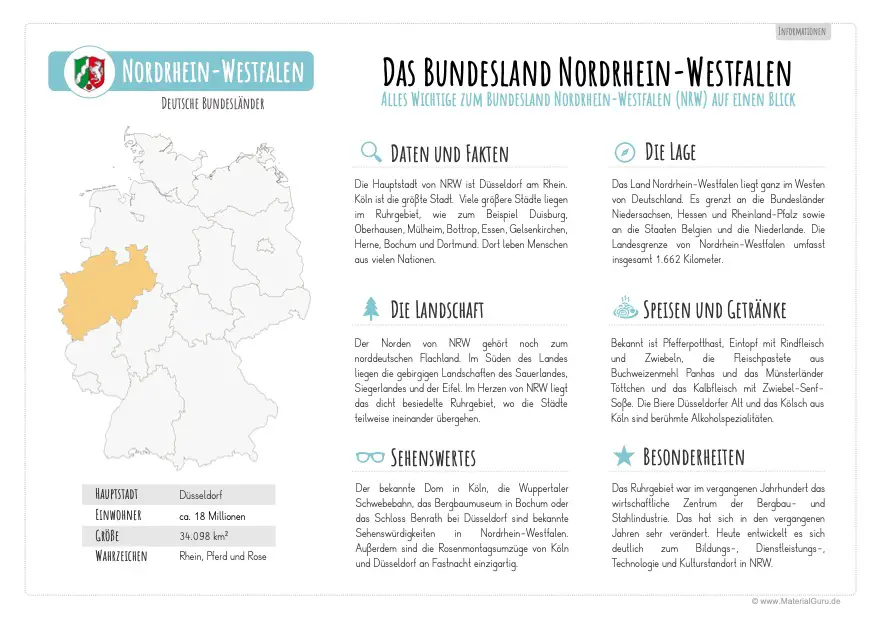Arbeitsblatt: Informationen zu Nordrhein-Westfalen