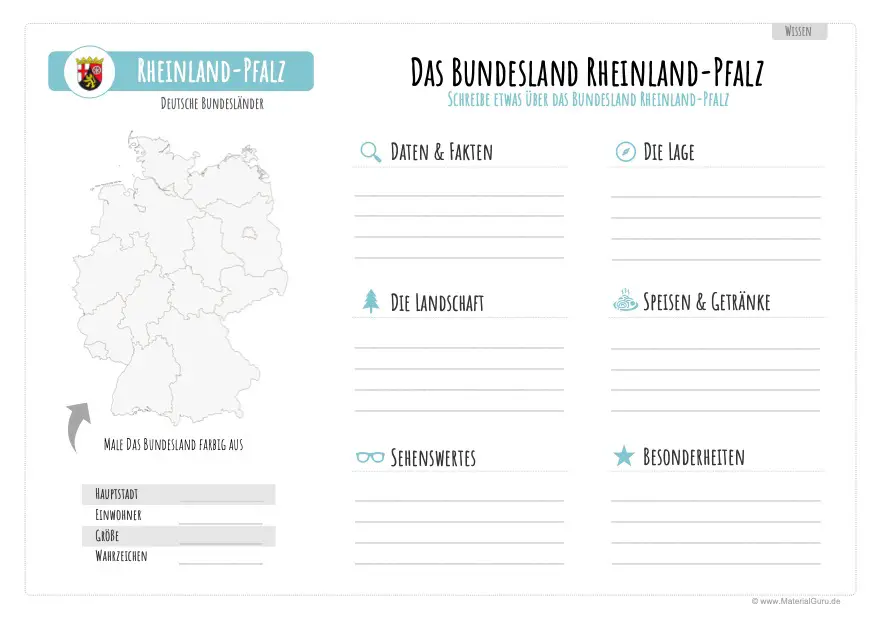 Arbeitsblatt: Informationen zu Rheinland-Pfalz ausfüllen