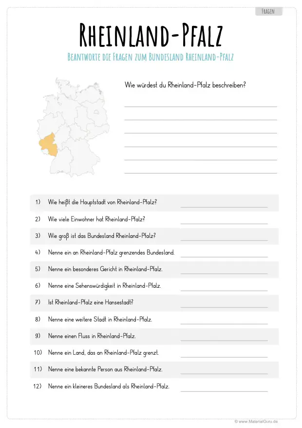 Arbeitsblatt: 12 Fragen über Rheinland-Pfalz beantworten