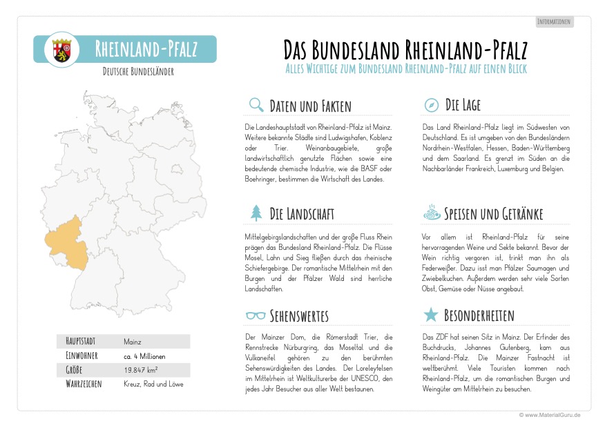 Arbeitsblatt: Informationen über Rheinland-Pfalz