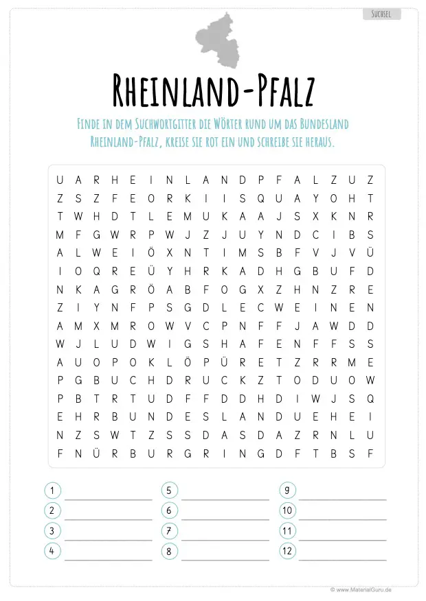 Arbeitsblatt: Suchsel zu Rheinland-Pfalz
