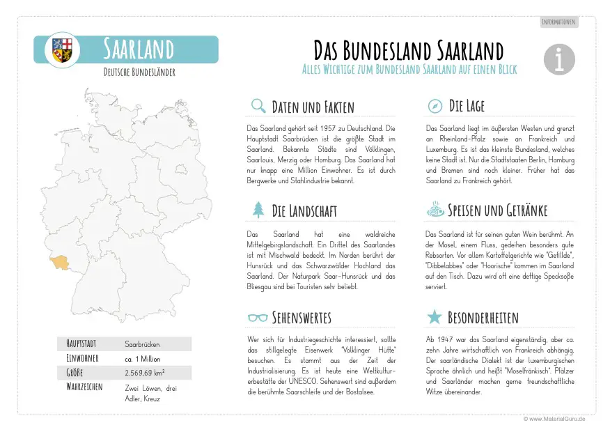 Arbeitsblatt: Informationen über das Saarland