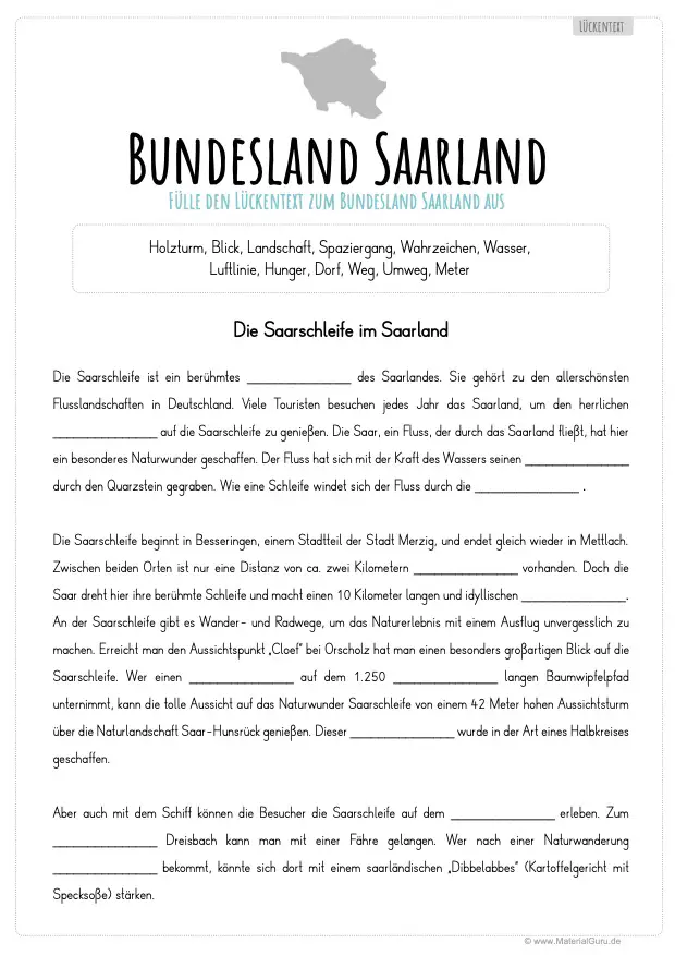 Arbeitsblatt: Lückentext Saarland