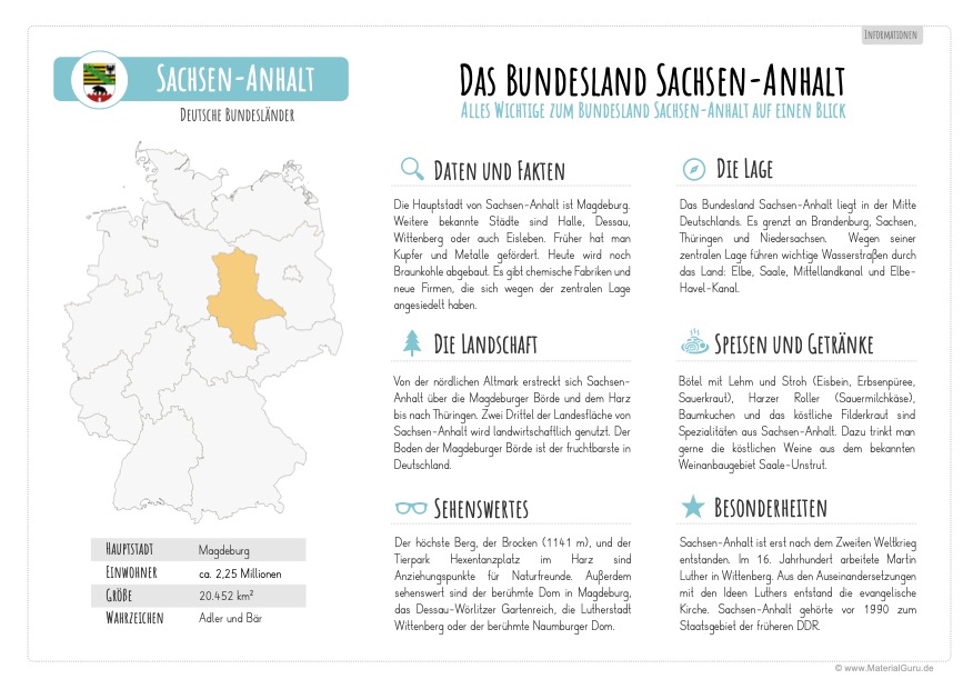 Arbeitsblatt: Informationen über Sachsen-Anhalt