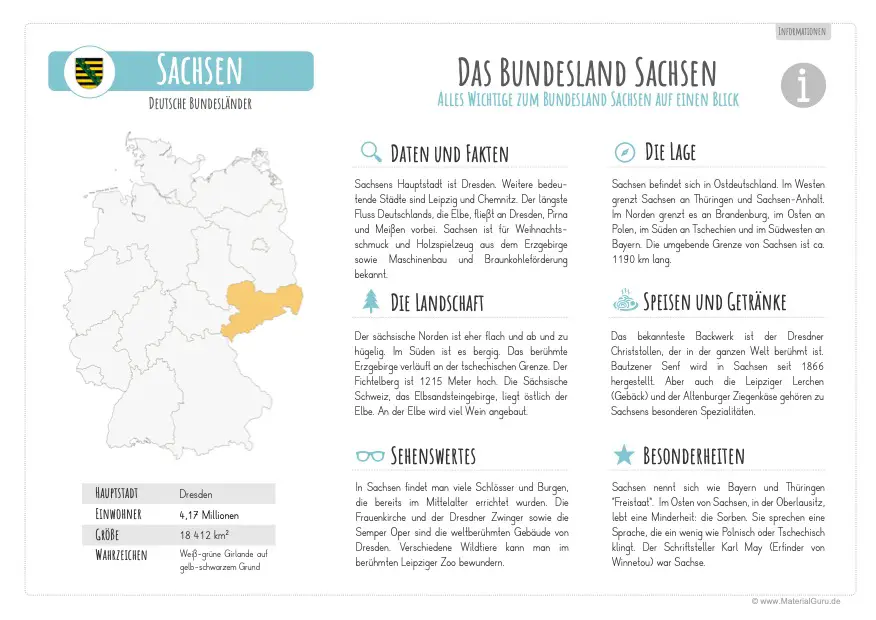 Arbeitsblatt: Infotext zum Bundesland Sachsen