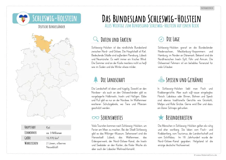 Arbeitsblatt: Informationen über Schleswig-Holstein