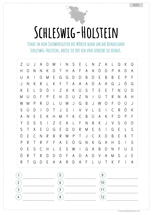 Arbeitsblatt: Suchsel Schleswig-Holstein