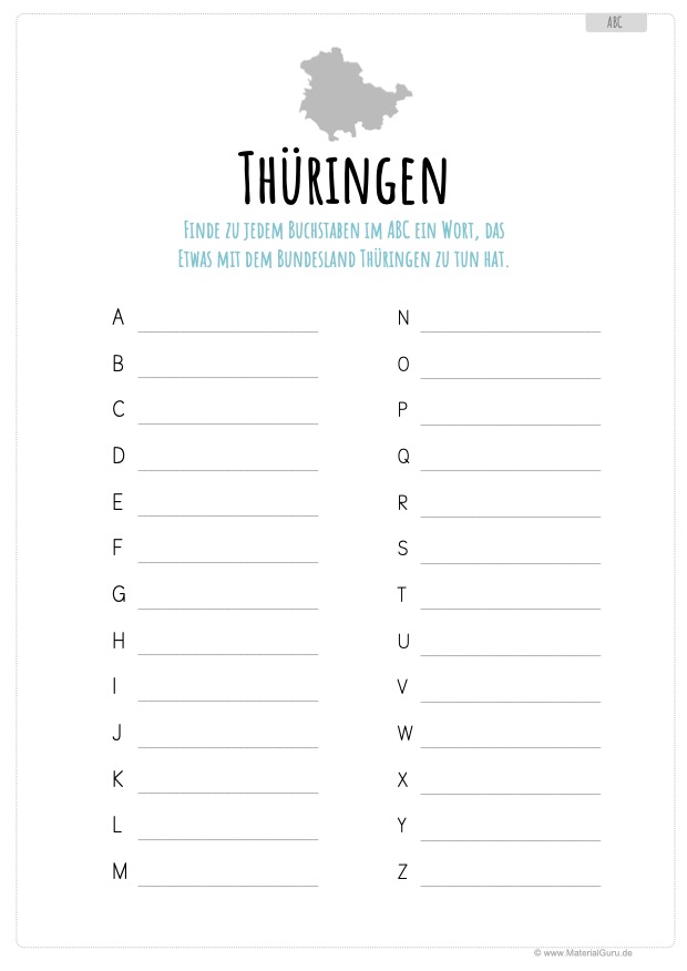 Arbeitsblatt: Thüringen ABC