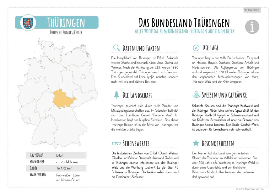 Arbeitsblatt: Informationen über Thüringen