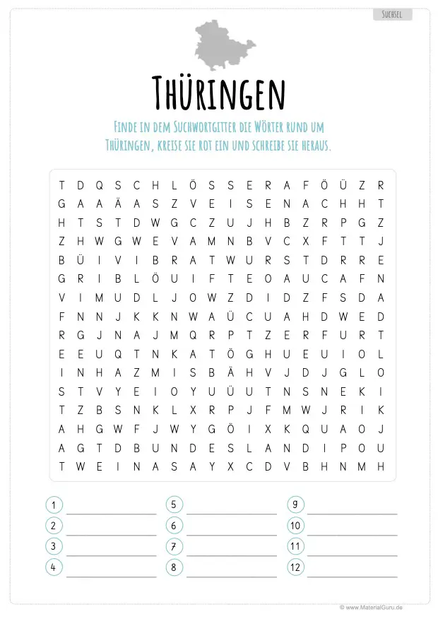 Arbeitsblatt: Suchsel Thüringen
