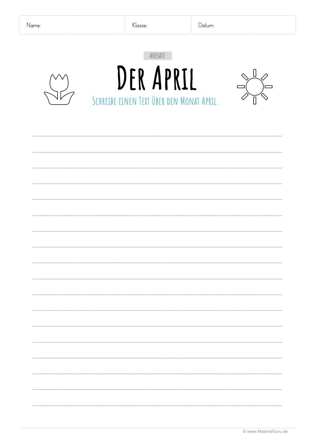 Arbeitsblatt: Aufsatz über den April schreiben