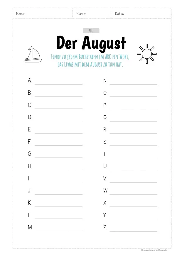 Arbeitsblatt: August ABC