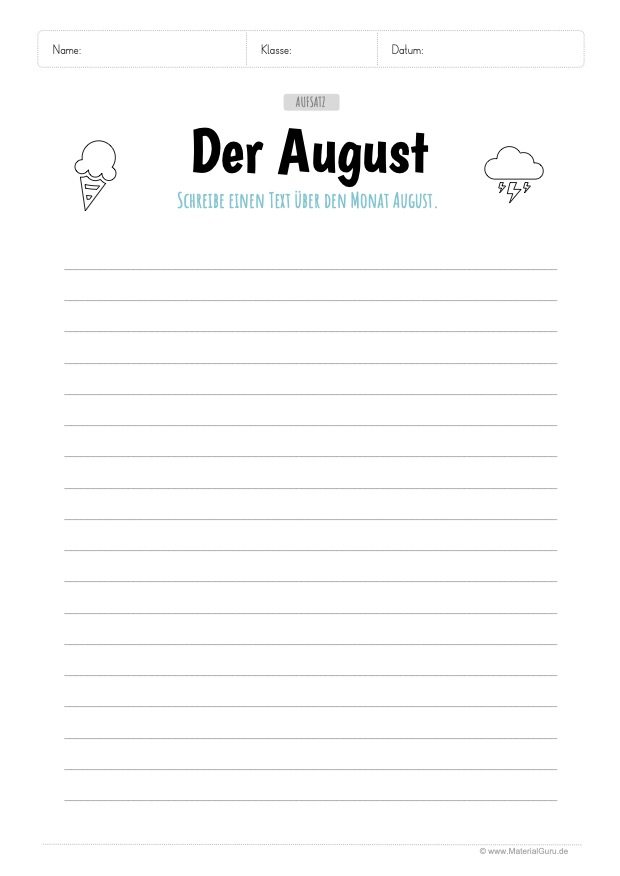 Arbeitsblatt: Aufsatz über den August schreiben