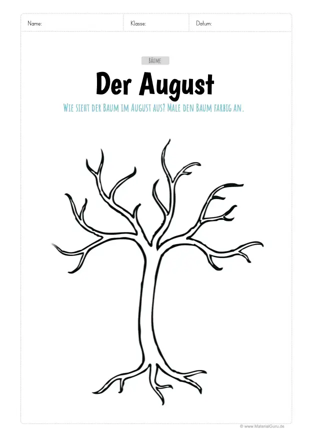 Arbeitsblatt: Baum im August zeichnen