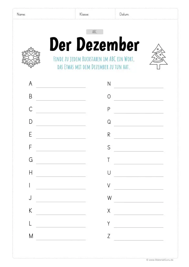 Arbeitsblatt: Dezember ABC