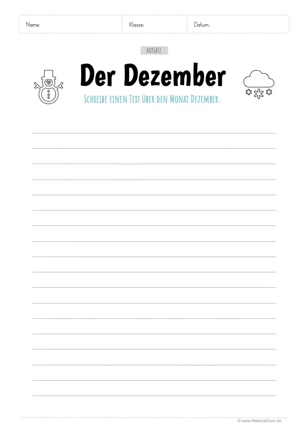 Arbeitsblatt: Aufsatz über den Dezember schreiben