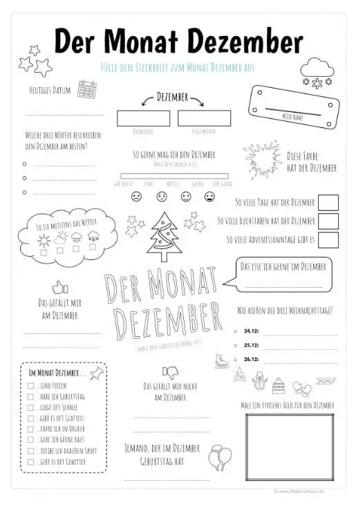 Steckbrief & Bingo zum Monat Dezember