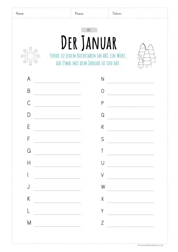 Arbeitsblatt: Januar ABC