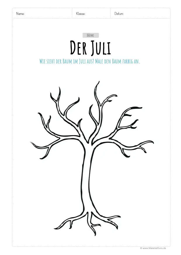 Arbeitsblatt: Der Baum im Juli