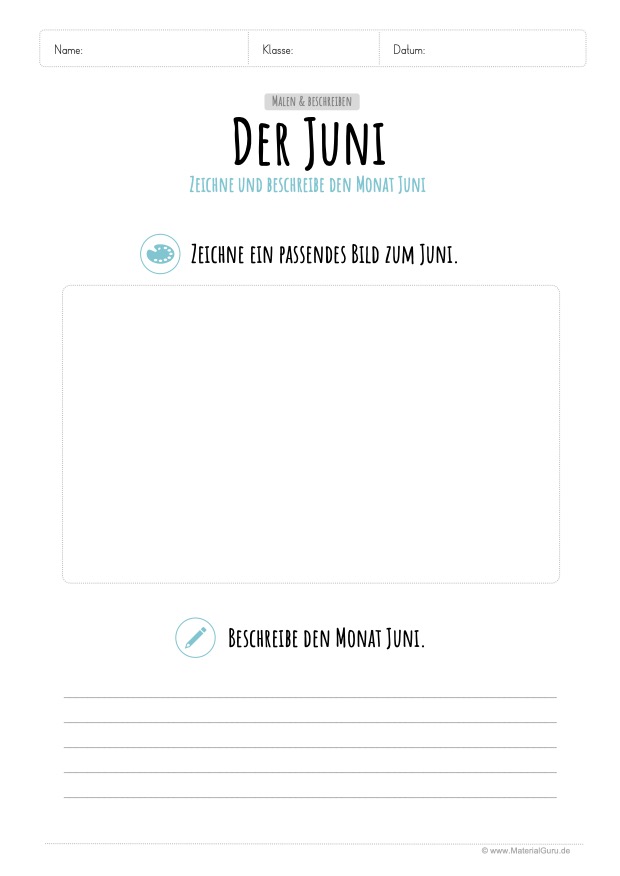 Arbeitsblatt: Den Juni malen und beschreiben