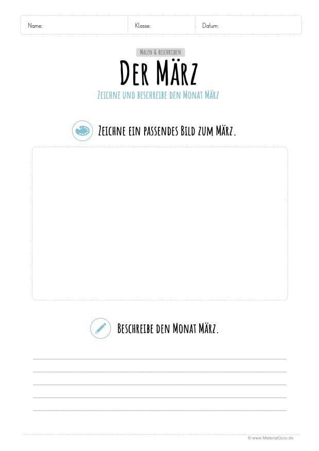 Arbeitsblatt: Den Monat März zeichnen und beschreiben