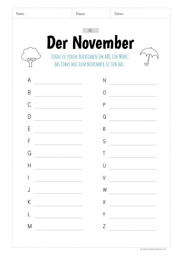 Arbeitsblatt: November ABC