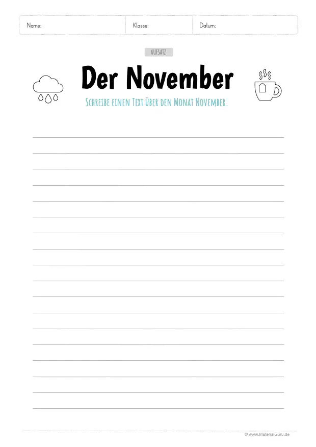 Arbeitsblatt: Aufsatz über den November schreiben