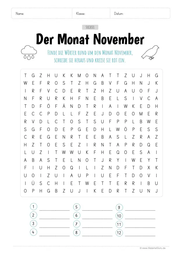 Arbeitsblatt: Suchsel November