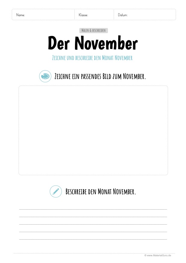 Arbeitsblatt: Den November zeichnen und beschreiben
