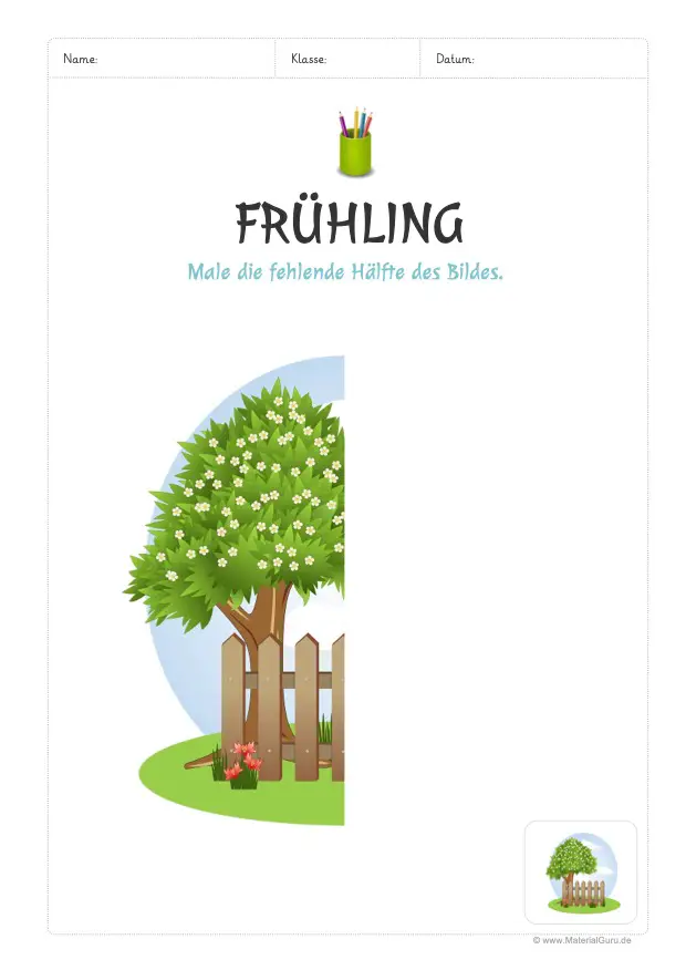 Arbeitsblatt: Frühlingsbild zu Ende zeichnen