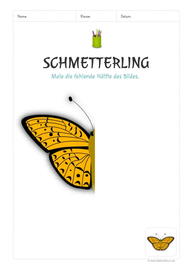 Arbeitsblatt: Schmetterling zu Ende zeichnen