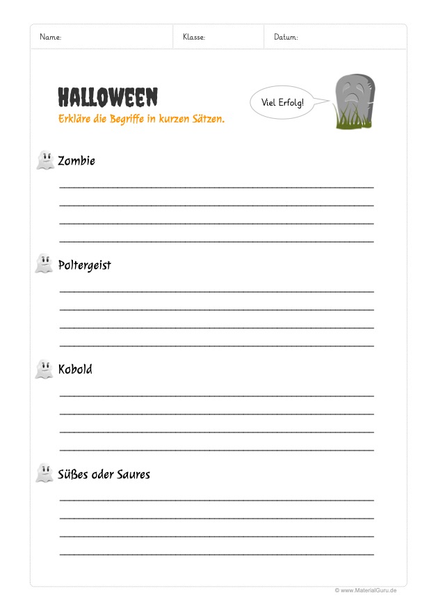 Arbeitsblatt: Halloween Begriffe erklären