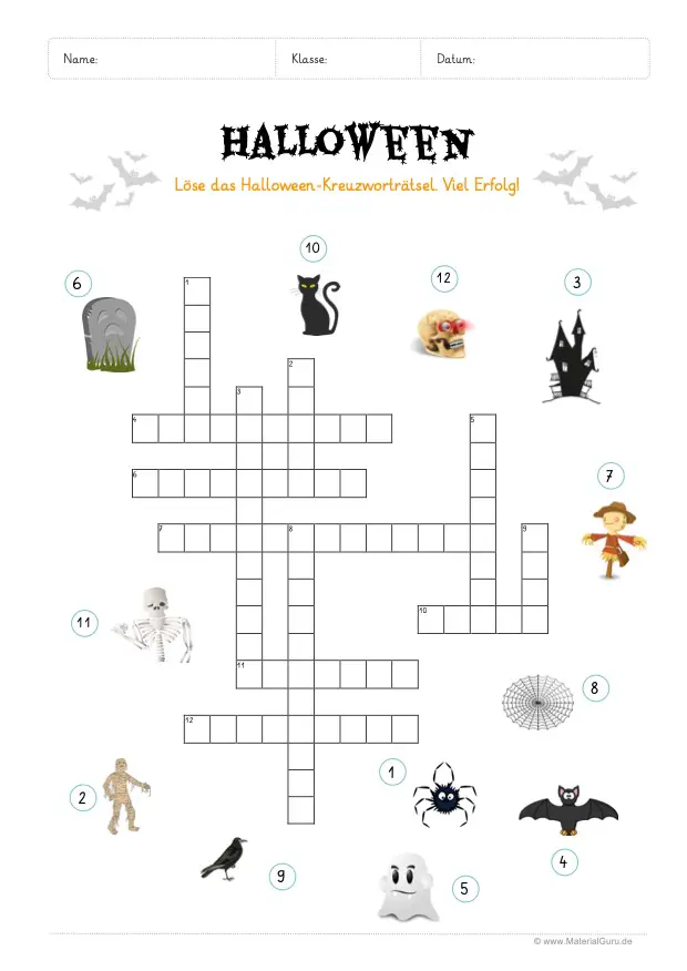 Arbeitsblatt: Halloween Kreuzworträtsel