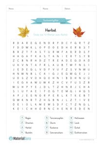 Herbst - Kostenlose Arbeitsblätter