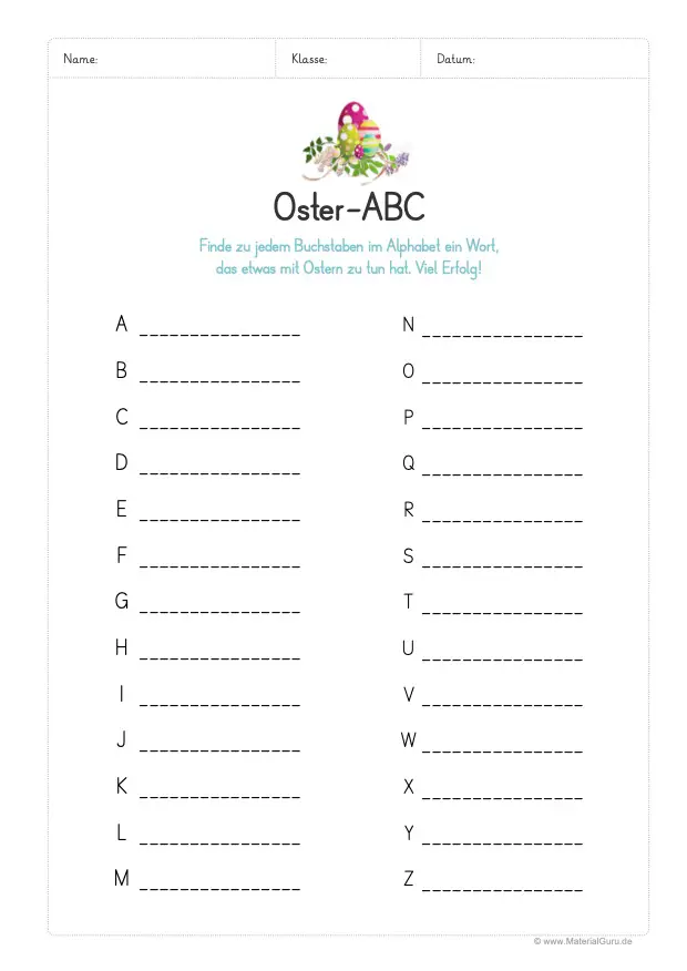 Arbeitsblatt: Oster-ABC