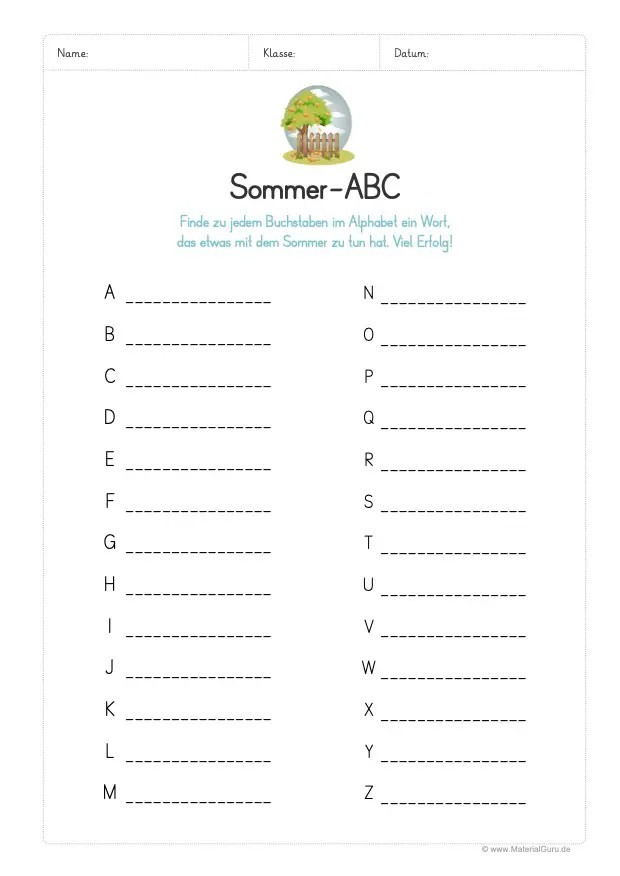 Arbeitsblatt: Sommer ABC