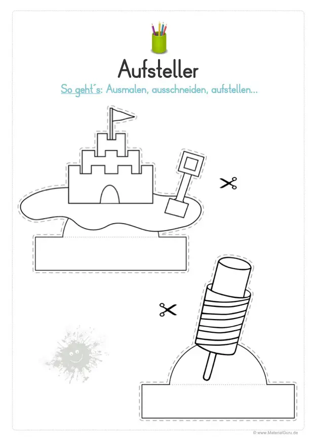 Bastel-Aufsteller: Sandburg und Eis