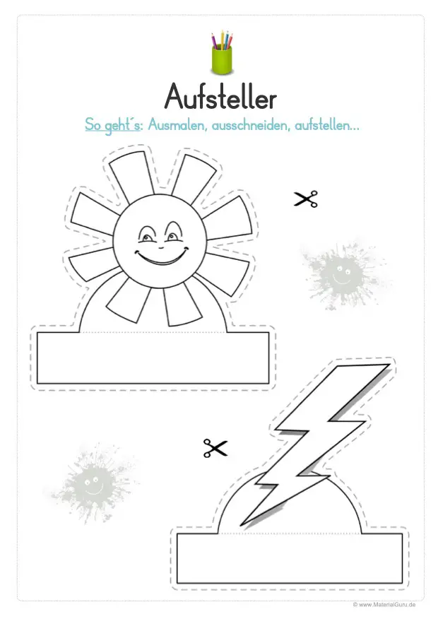 Bastel-Aufsteller: Sonne und Blitz