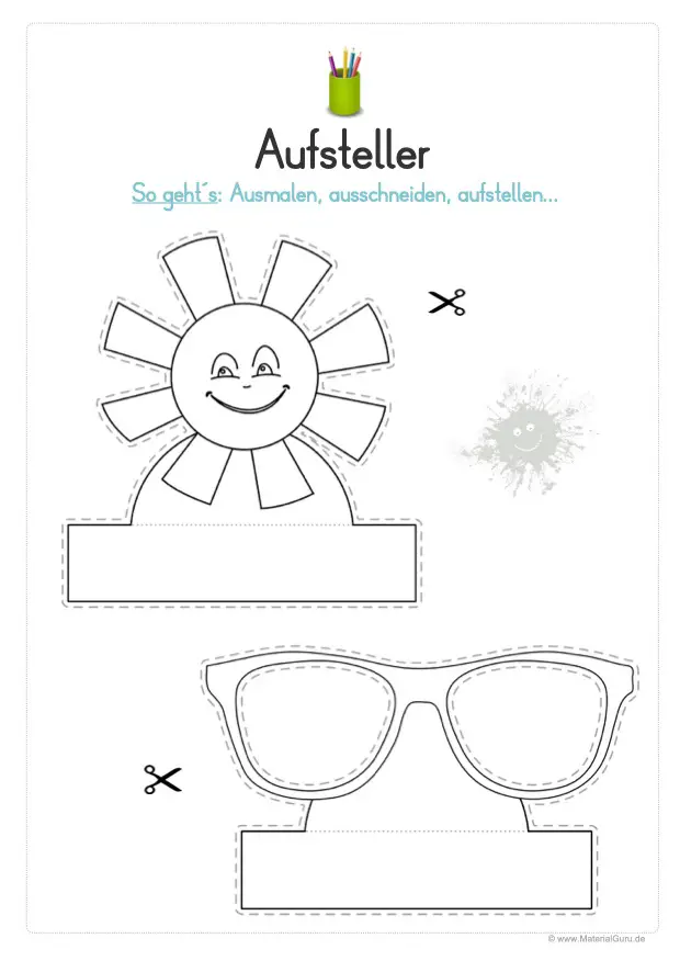 Bastel-Aufsteller: Sonne und Sonnenbrille