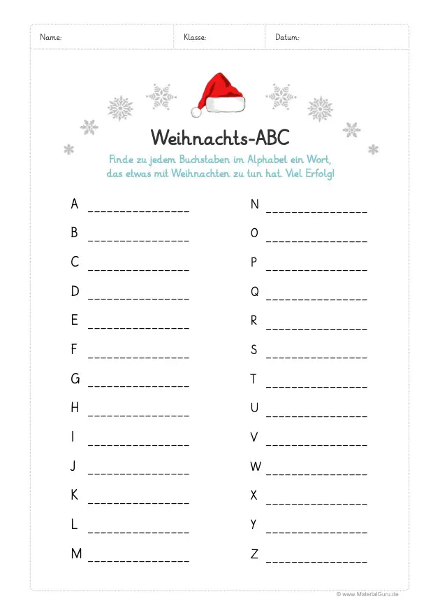 Arbeitsblatt: Weihnachts-ABC