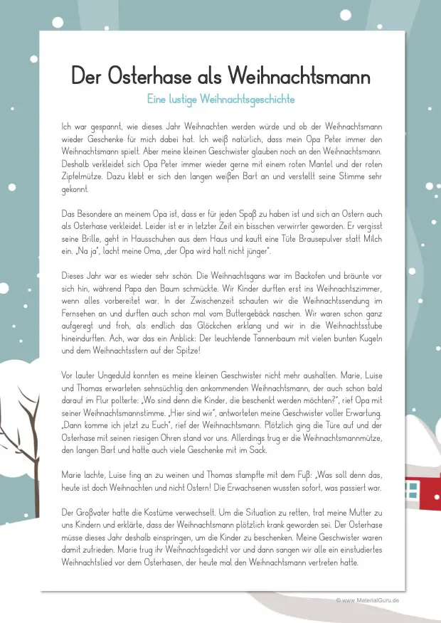 Arbeitsblatt: Eine lustige Weihnachtsgeschichte