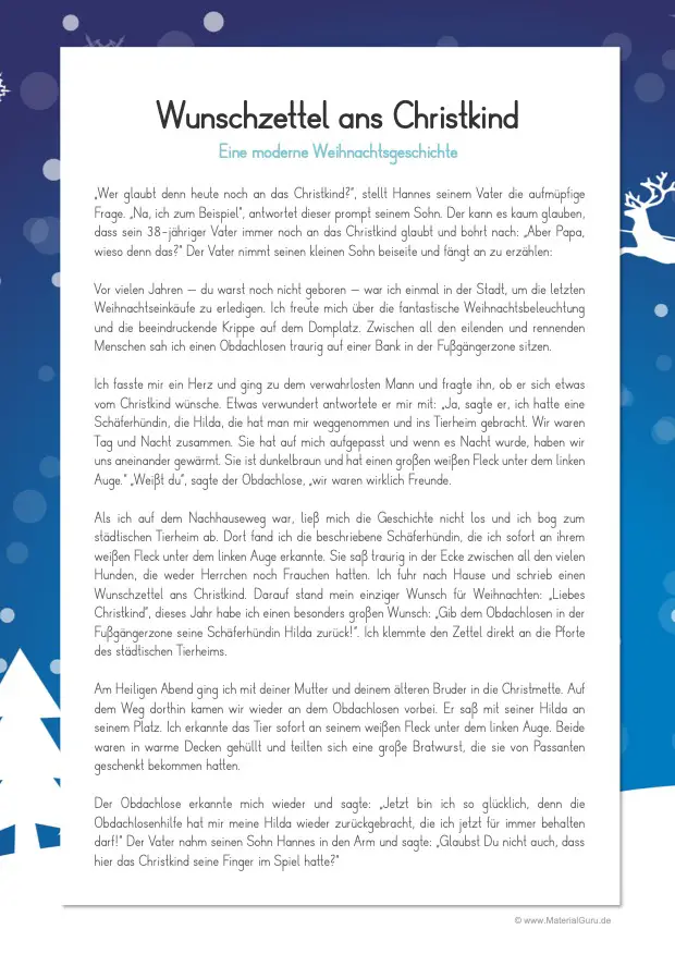 Arbeitsblatt: Eine moderne Weihnachtsgeschichte