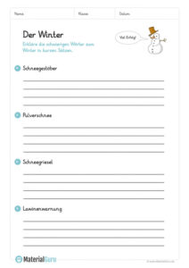 Winter - Kostenlose Arbeitsblätter