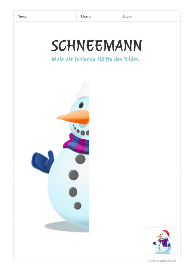 Arbeitsblatt: Bild zu Ende zeichnen (Schneemann)