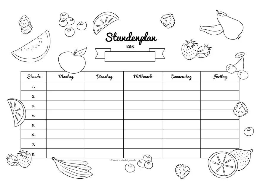 Stundenplan zum Ausmalen: Früchte