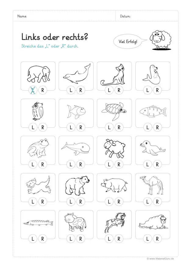 Arbeitsblatt: Links/Rechts-Übung - L oder R durchstreichen