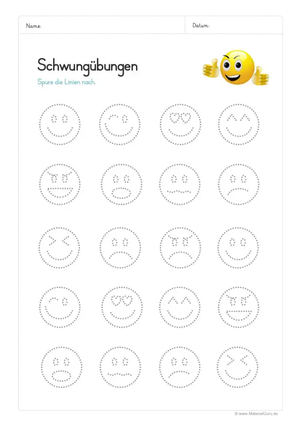 Arbeitsblatt: Schwungübungen Smileys