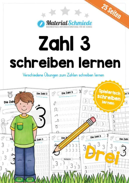 MaterialPaket: Zahl 3 schreiben lernen